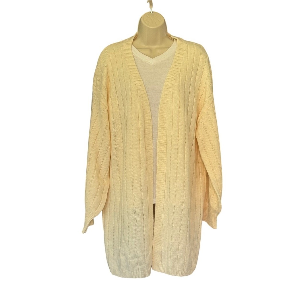 Shein Women Pale‎ Yellow Ribbed Open Front Longline Cardigan Sweater Large